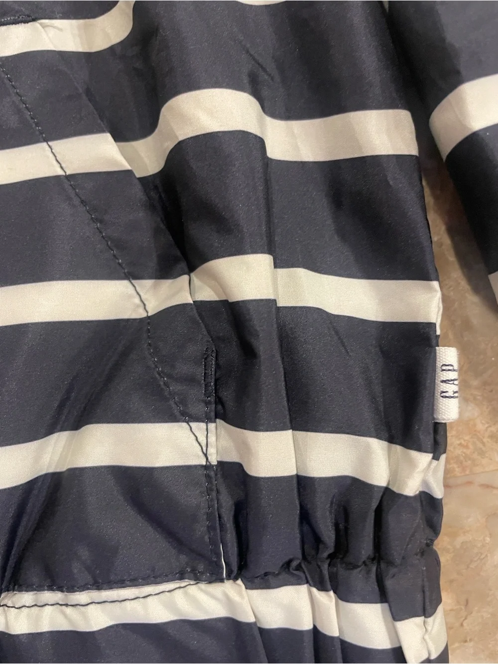 Fall Navy & White Striped Hooded Pullover lined windbreaker Jacket - Kids